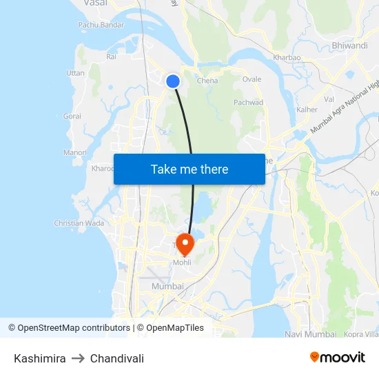 Kashimira to Chandivali map