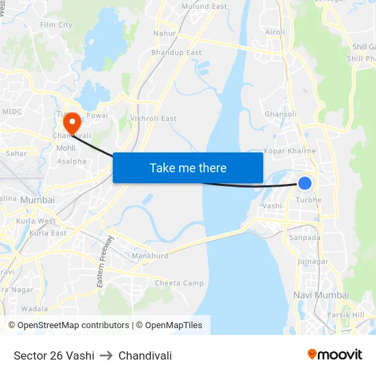 Sector 26 Vashi to Chandivali map