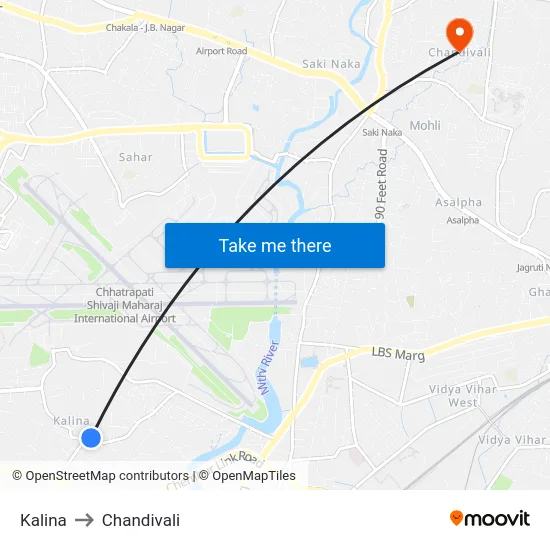 Kalina to Chandivali map