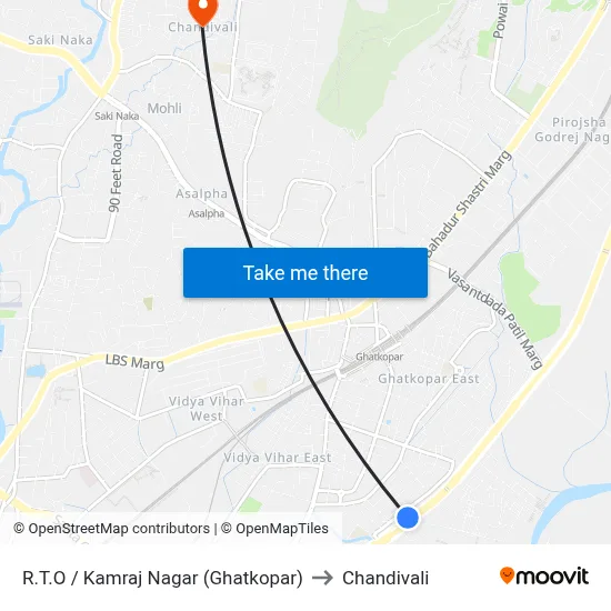 R.T.O / Kamraj Nagar (Ghatkopar) to Chandivali map