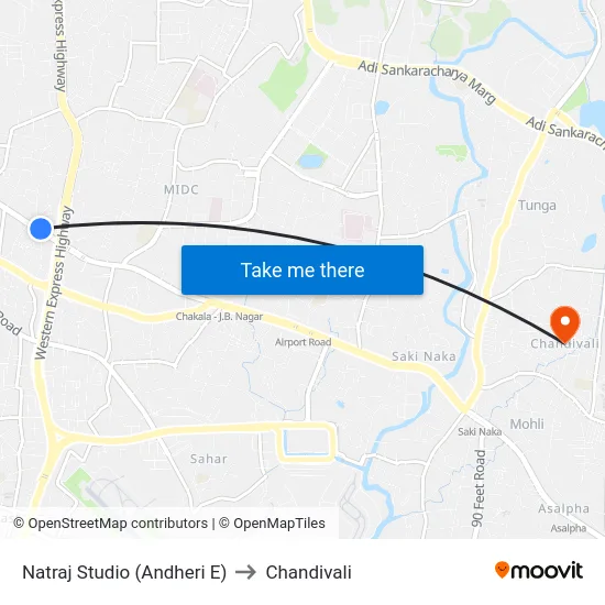Natraj Studio (Andheri E) to Chandivali map