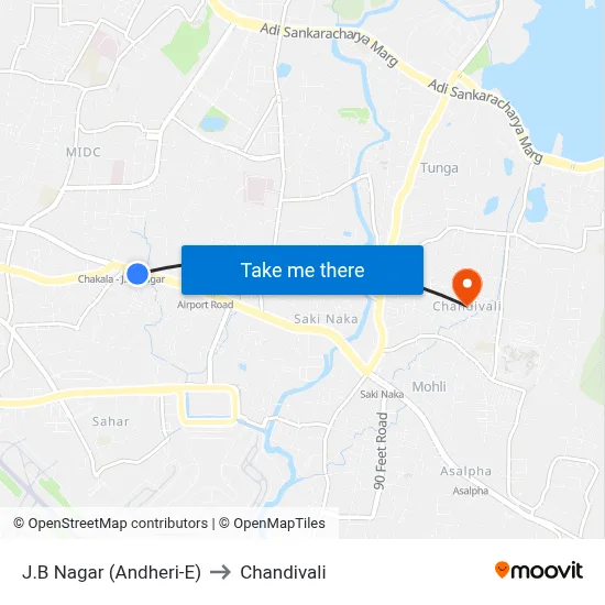 J.B Nagar (Andheri-E) to Chandivali map
