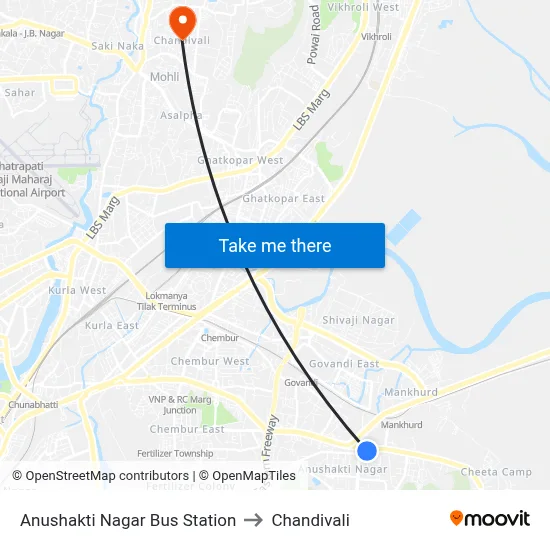 Anushakti Nagar Bus Station to Chandivali map