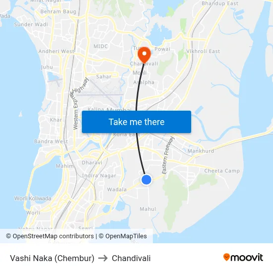 Vashi Naka (Chembur) to Chandivali map