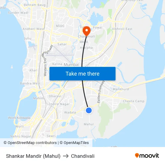 Shankar Mandir (Mahul) to Chandivali map