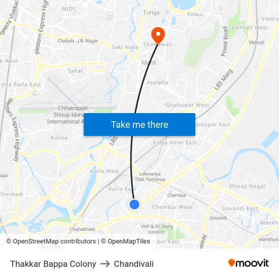Thakkar Bappa Colony to Chandivali map