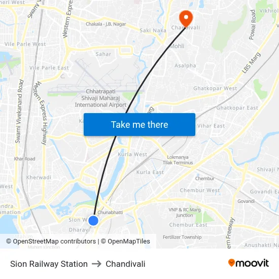 Sion Railway Station to Chandivali map