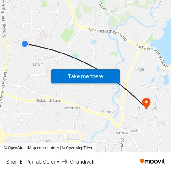 Sher- E- Punjab Colony to Chandivali map