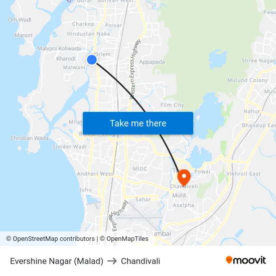 Evershine Nagar (Malad) to Chandivali map