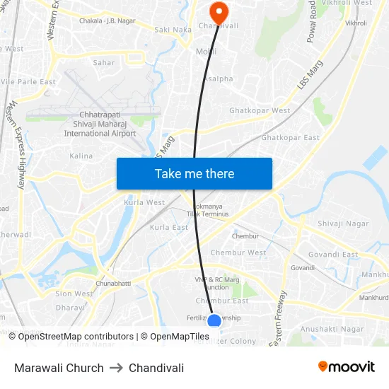 Marawali Church to Chandivali map