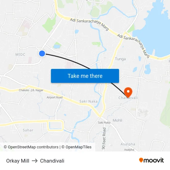 Orkay Mill to Chandivali map