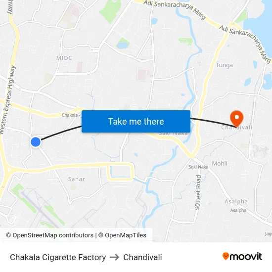Chakala Cigarette Factory to Chandivali map