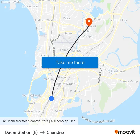 Dadar Station (E) to Chandivali map