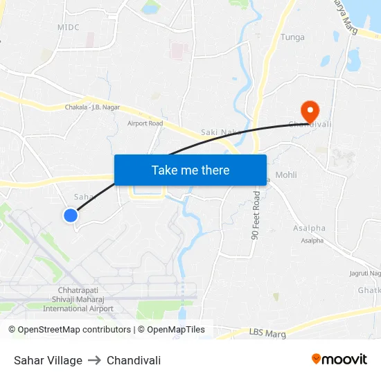 Sahar Village to Chandivali map