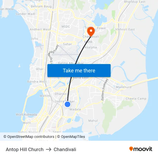 Antop Hill Church to Chandivali map