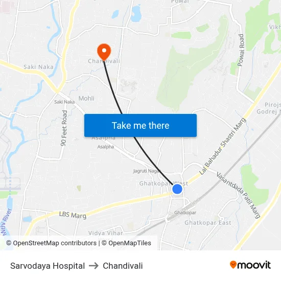 Sarvodaya Hospital to Chandivali map