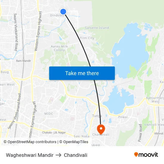 Wagheshwari Mandir to Chandivali map