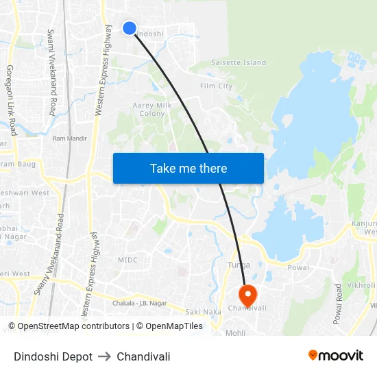 Dindoshi Depot to Chandivali map
