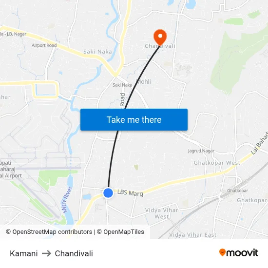 Kamani to Chandivali map