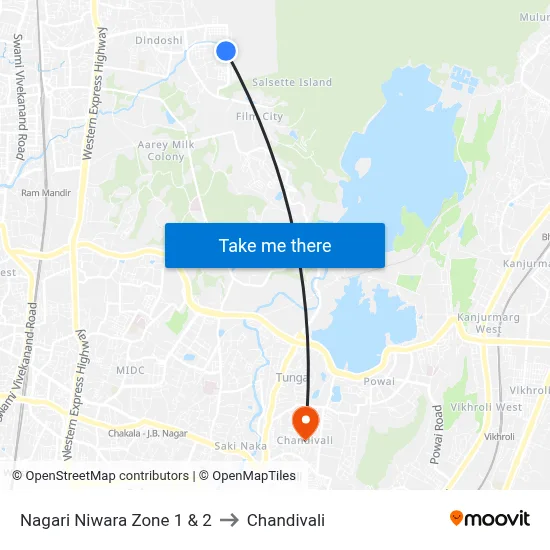 Nagari Niwara Zone 1 & 2 to Chandivali map
