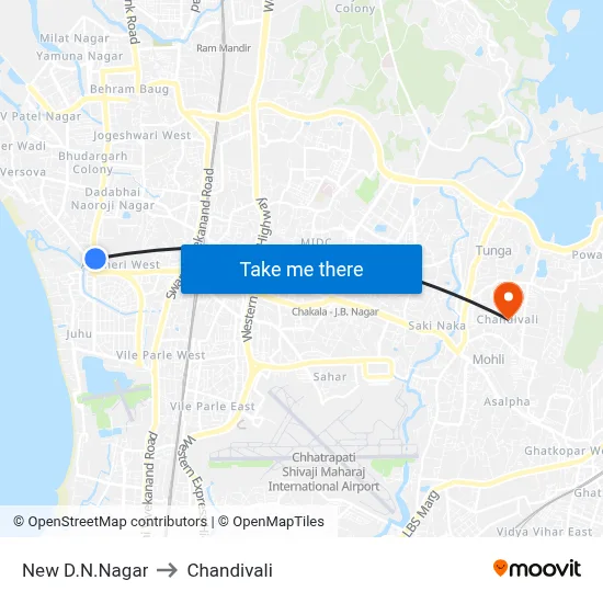New D.N.Nagar to Chandivali map