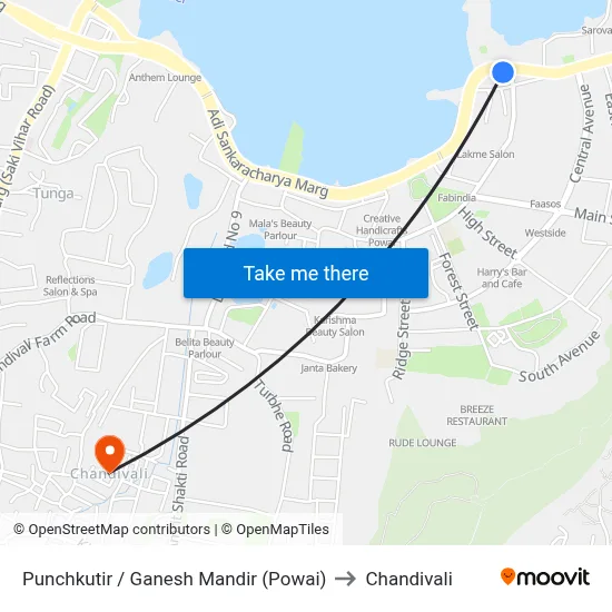 Punchkutir / Ganesh Mandir (Powai) to Chandivali map