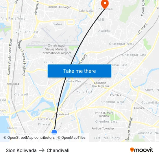 Sion Koliwada to Chandivali map