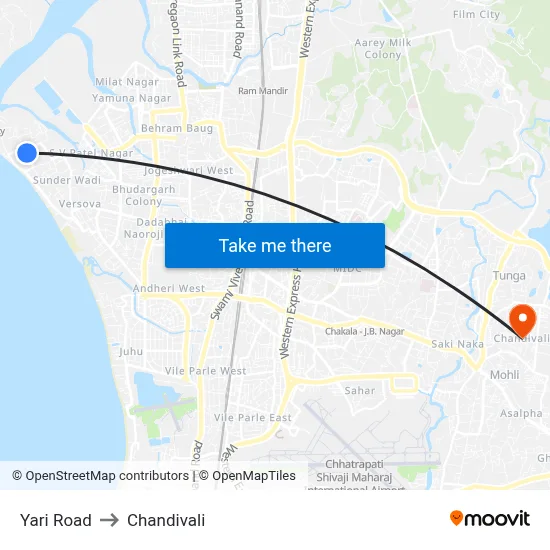 Yari Road to Chandivali map