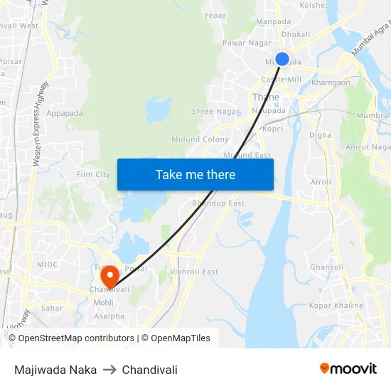 Majiwada Naka to Chandivali map