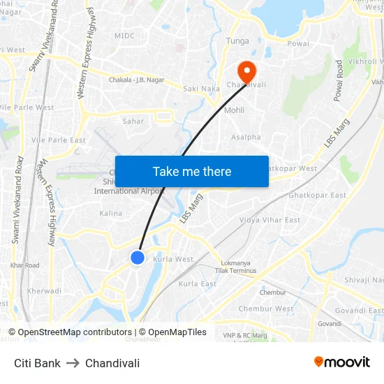 Citi Bank to Chandivali map