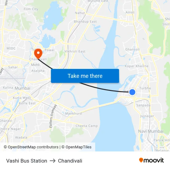 Vashi Bus Station to Chandivali map