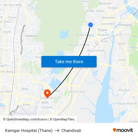 Kamgar Hospital (Thane) to Chandivali map