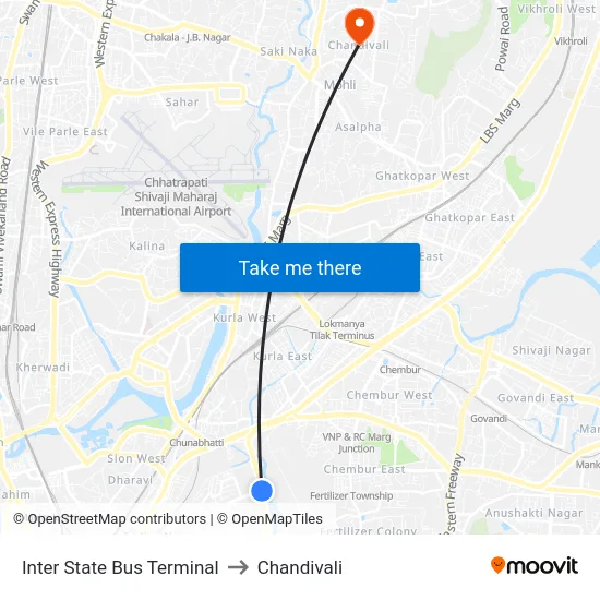 Inter State Bus Terminal to Chandivali map