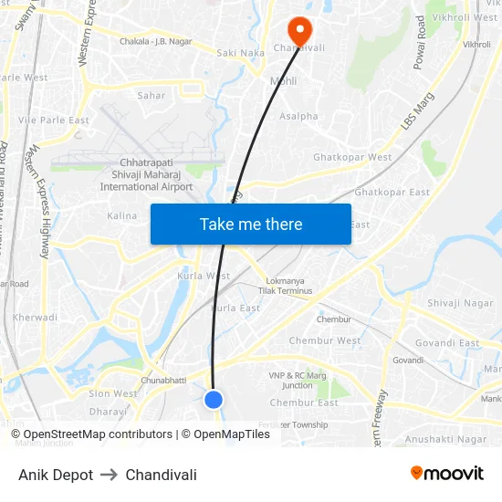 Anik Depot to Chandivali map