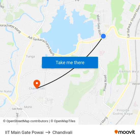IIT Main Gate Powai to Chandivali map