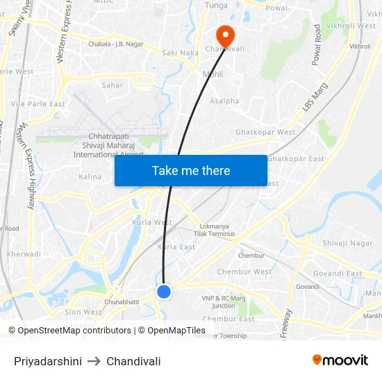 Priyadarshini to Chandivali map