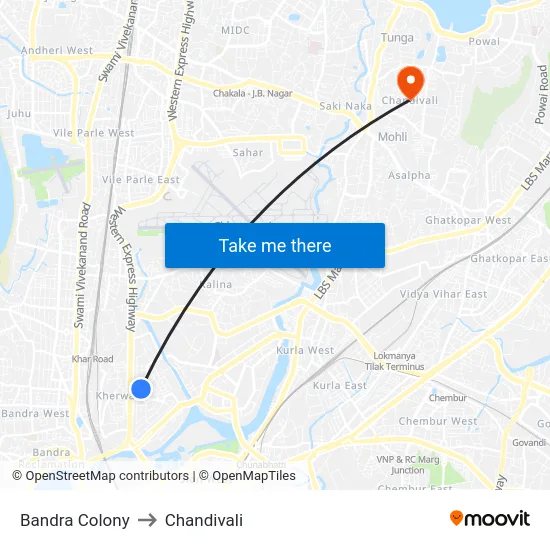 Bandra Colony to Chandivali map