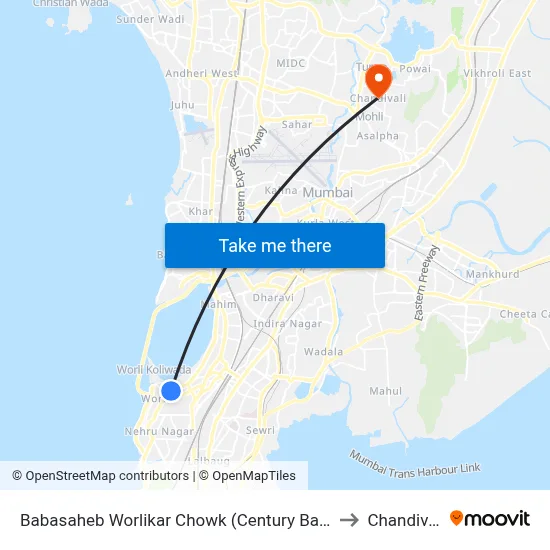 Babasaheb Worlikar Chowk (Century Bazar) to Chandivali map