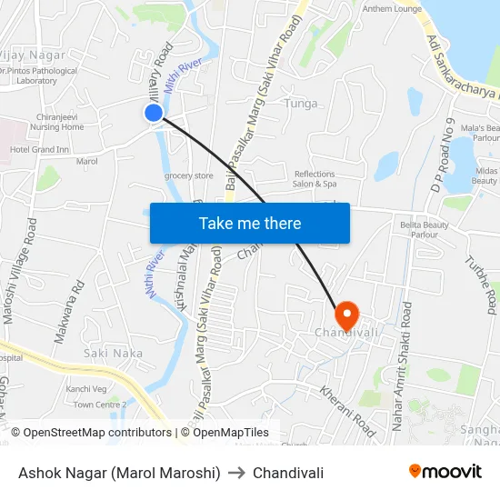 Ashok Nagar (Marol Maroshi) to Chandivali map