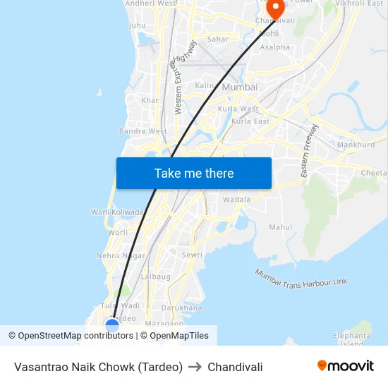 Vasantrao Naik Chowk (Tardeo) to Chandivali map