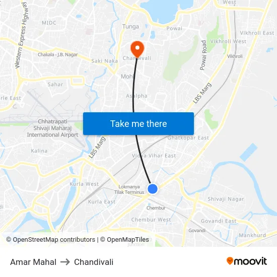 Amar Mahal to Chandivali map