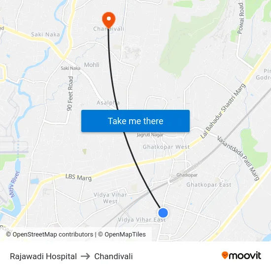 Rajawadi Hospital to Chandivali map