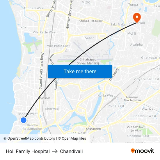 Holi Family Hospital to Chandivali map
