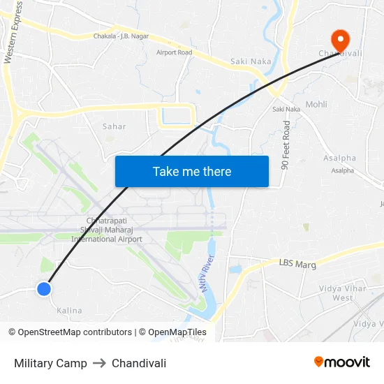 Military Camp to Chandivali map