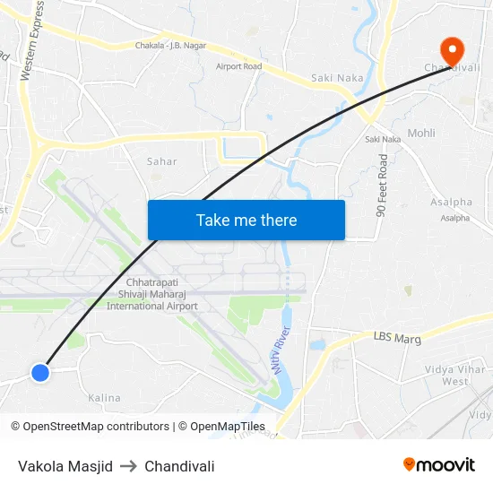 Vakola Masjid to Chandivali map