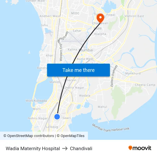 Wadia Maternity Hospital to Chandivali map