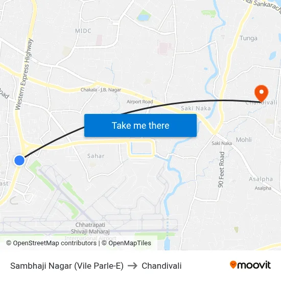 Sambhaji Nagar (Vile Parle-E) to Chandivali map