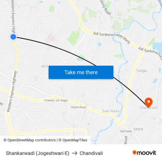 Shankarwadi (Jogeshwari-E) to Chandivali map