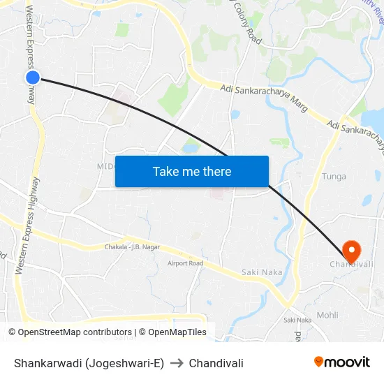 Shankarwadi (Jogeshwari-E) to Chandivali map