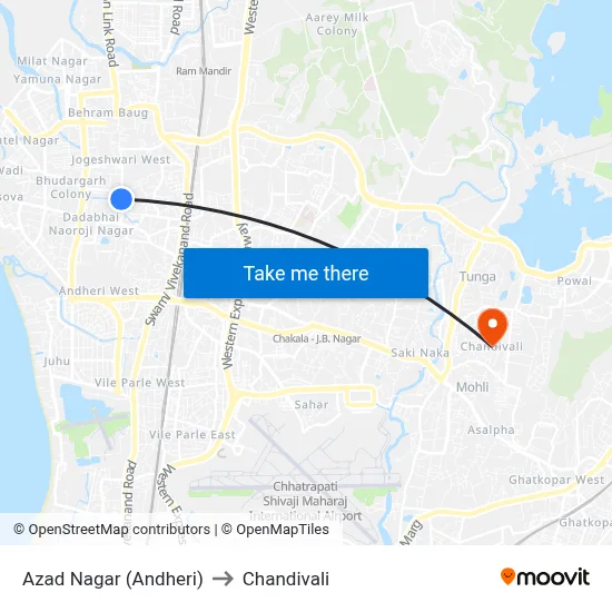 Azad Nagar (Andheri) to Chandivali map